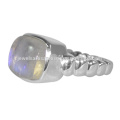 Solid Silver Handmade Designer Ring com Rainbow Moonstone Casual Jóias